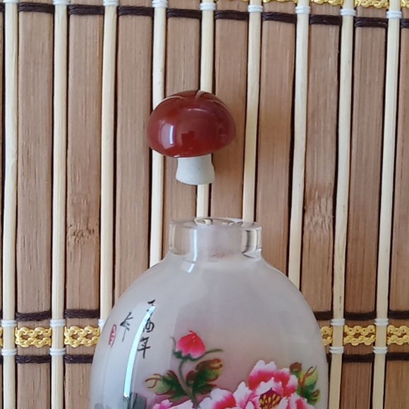 Chinese Asian Reverse Hand Painted Peony Flower Mini Glass Snuff Bottle - New - Picture 4 of 5